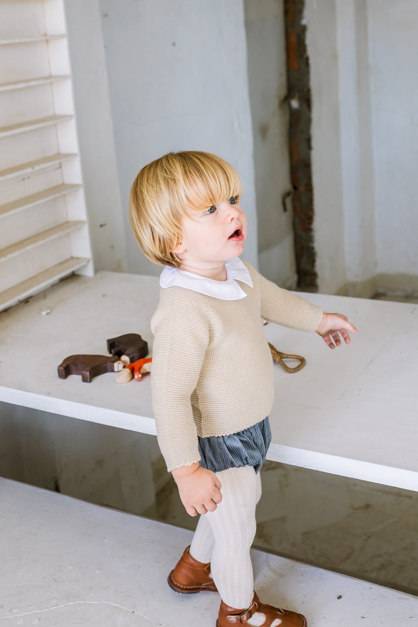 Collants maille côtelée crème