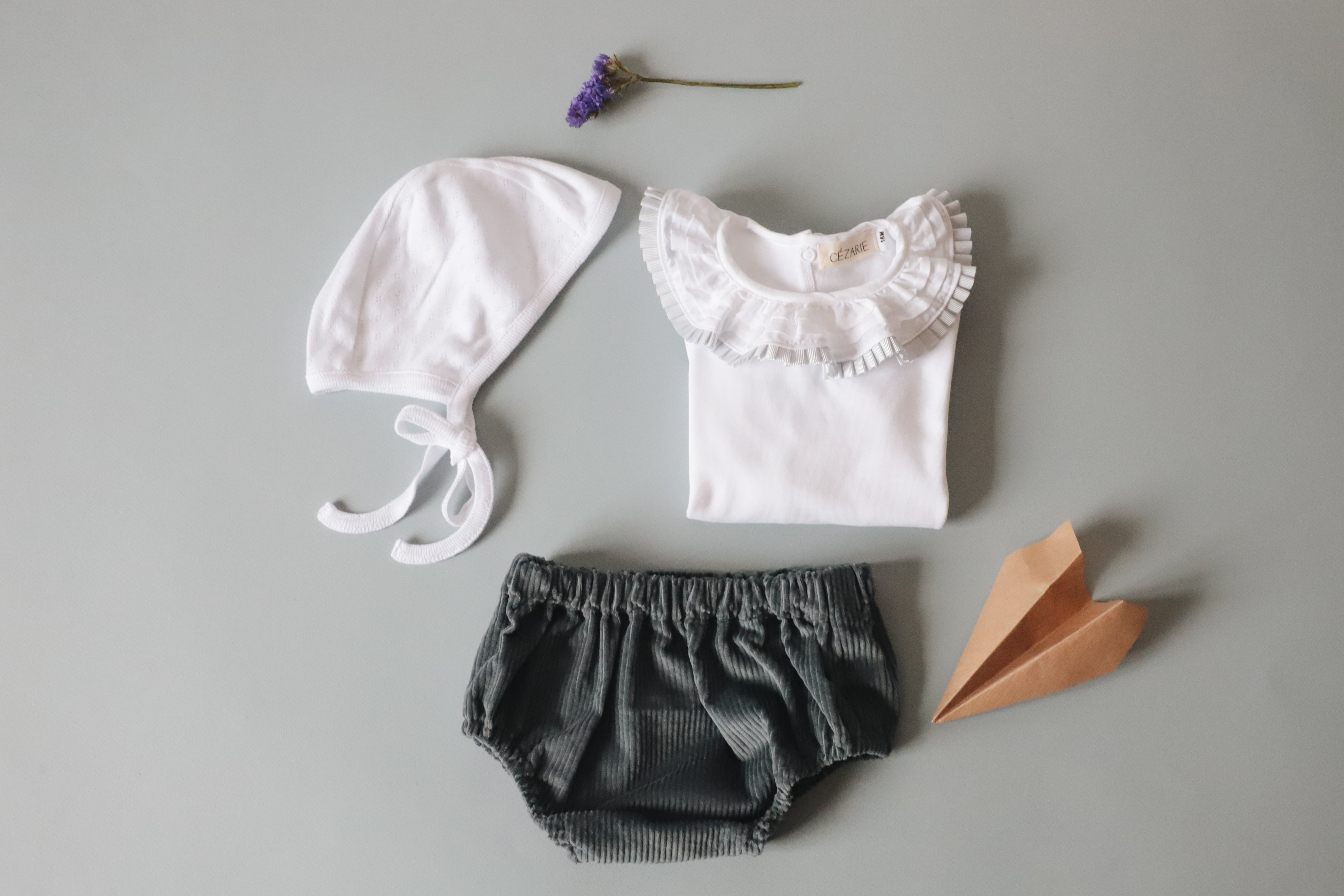 Culotton LÉON en velours bleu gris