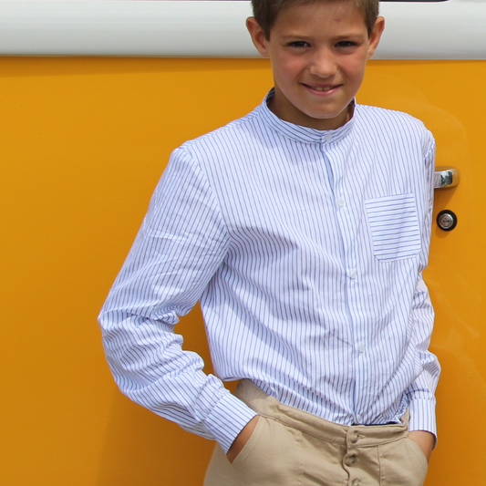 Chemise à rayure bleu avec col mao pour garçon