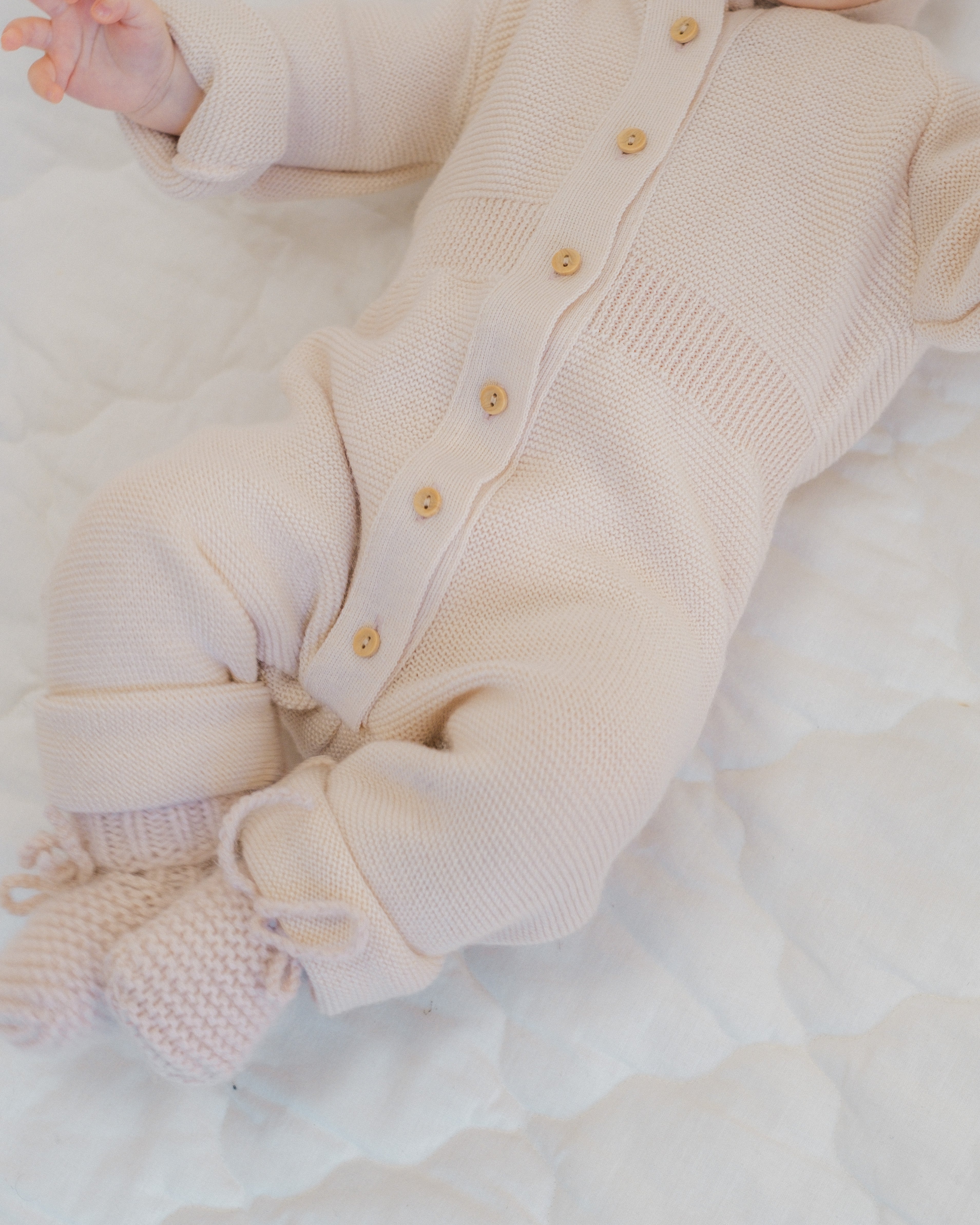 Combinaison bébé RÉTRO - Rose dragée - tricotée en France