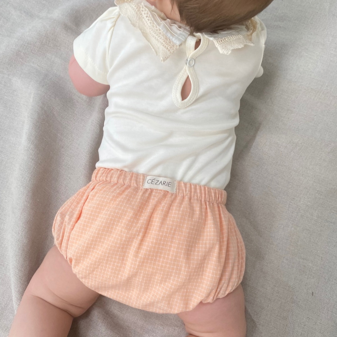 Culotton LÉON seersucker à carreaux - Pêche