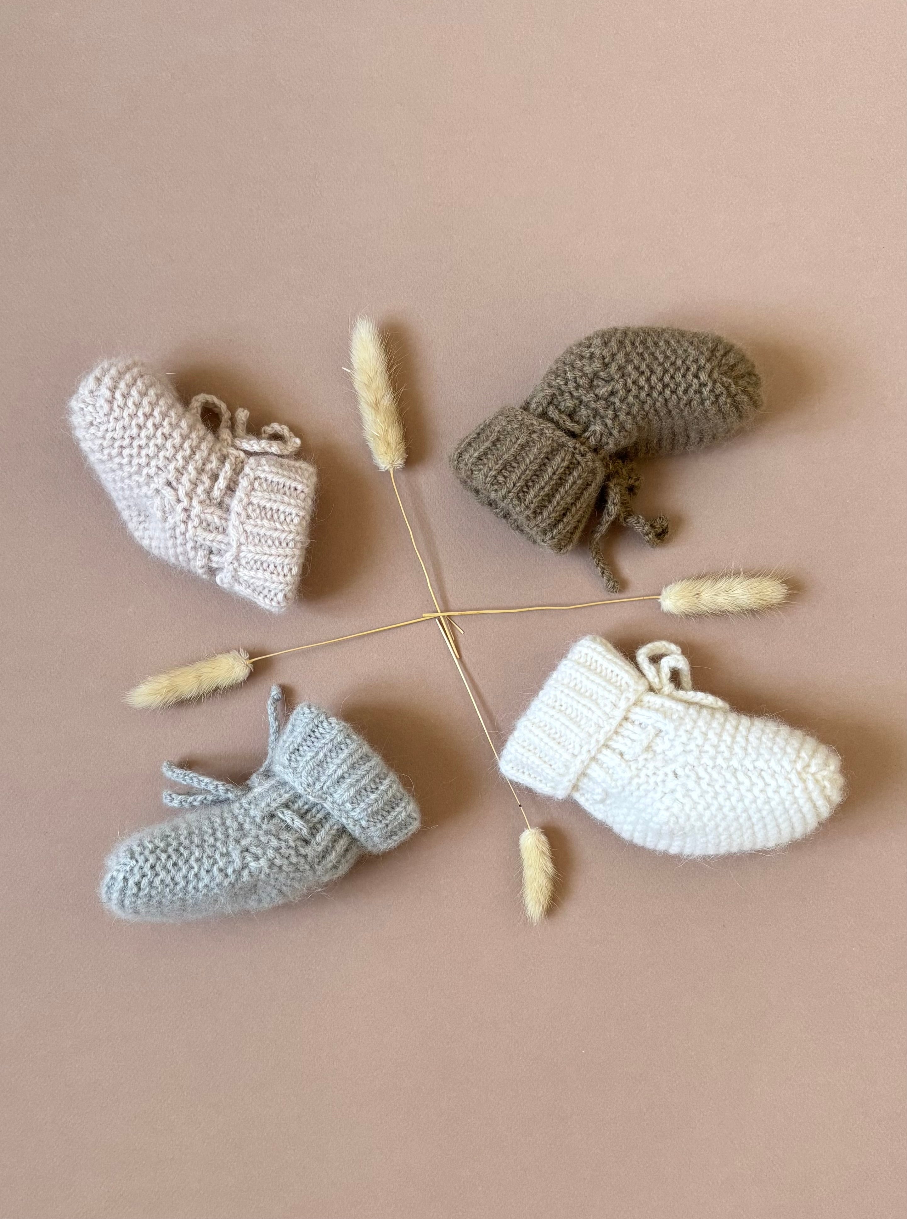 Chausson point mousse - Rose dragée - tricoté en France