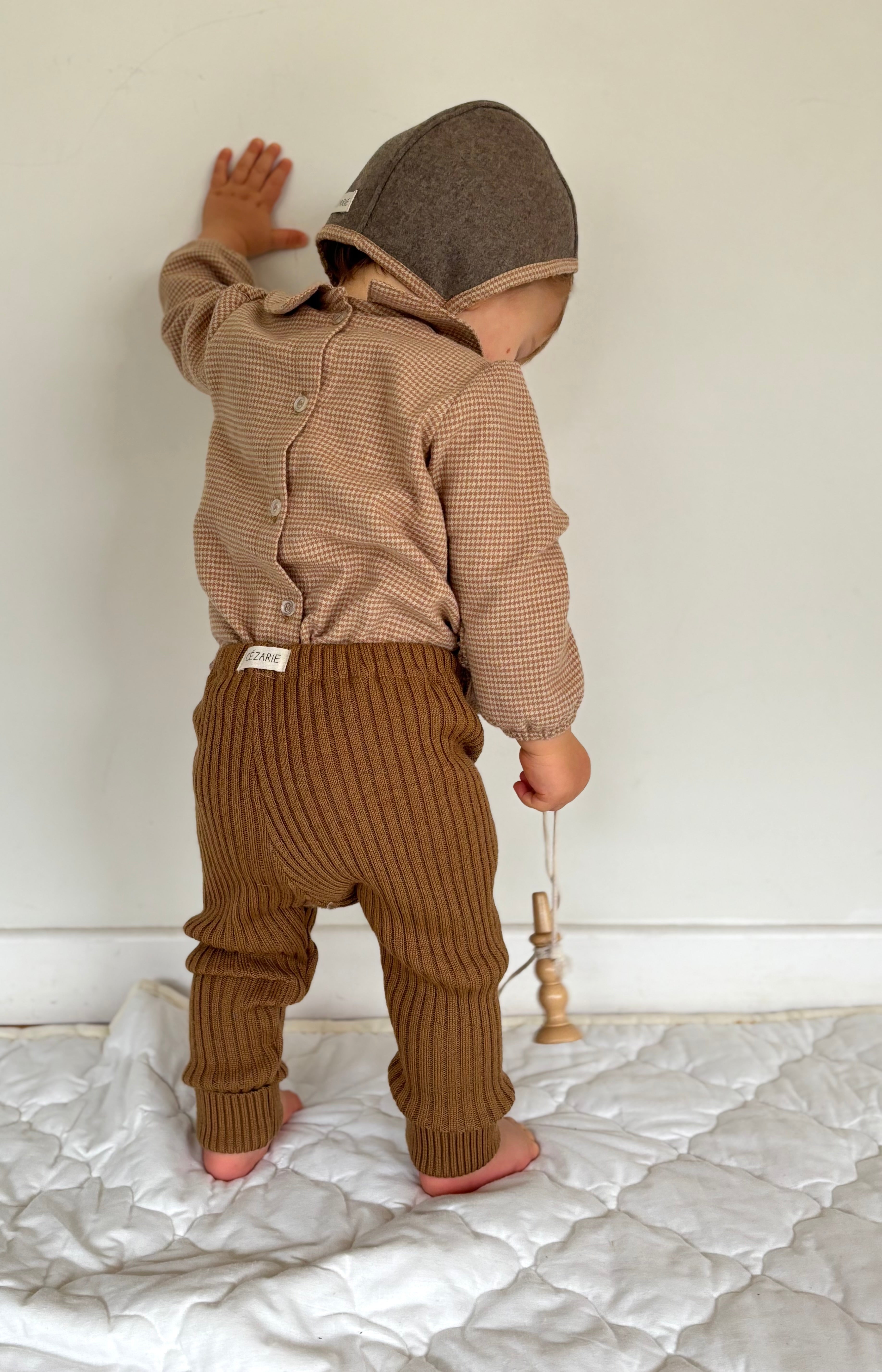 Pantalon à côtes caramel - tricoté en France