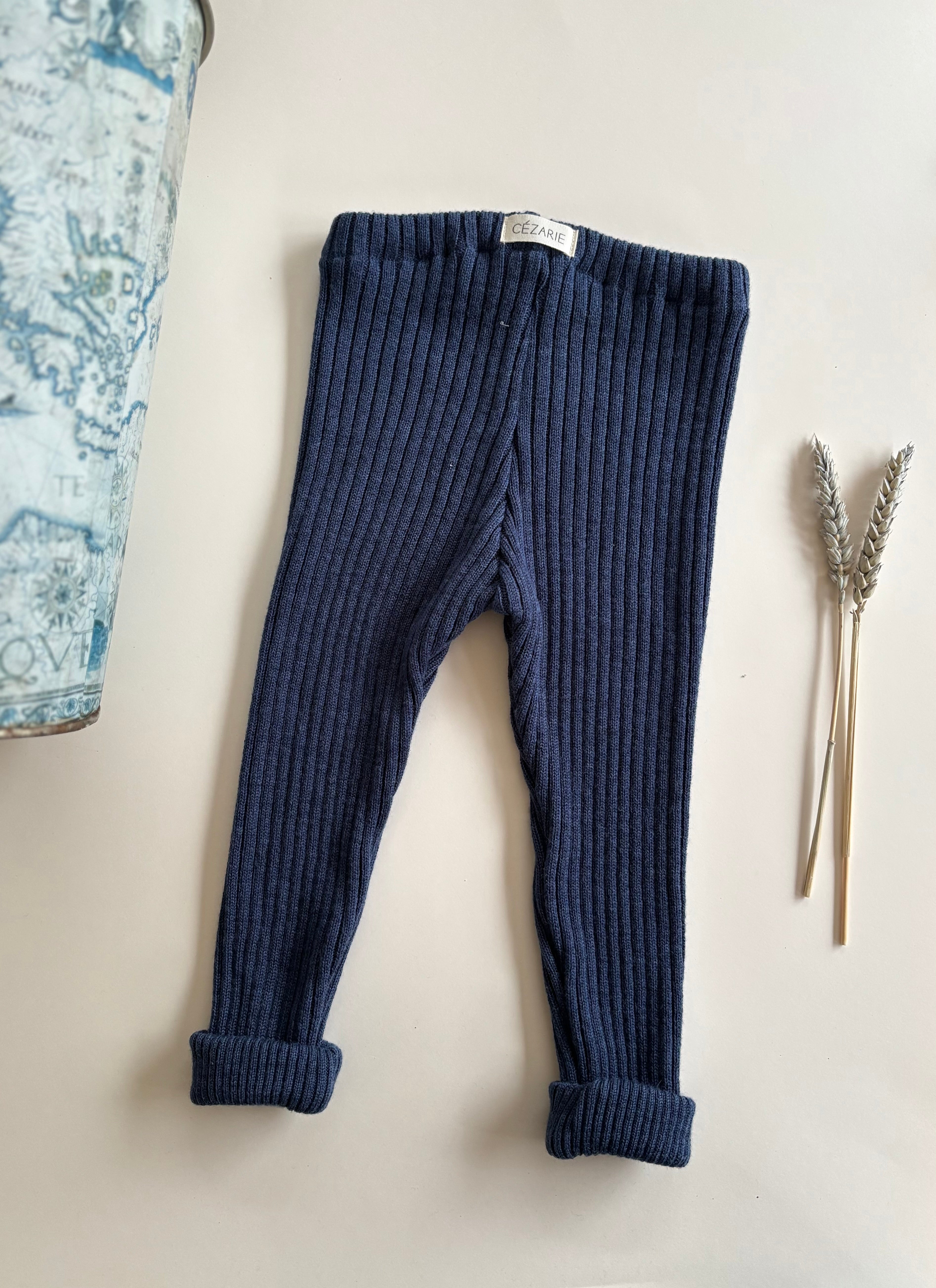 Pantalon à côté Bleu de prusse - tricoté en France
