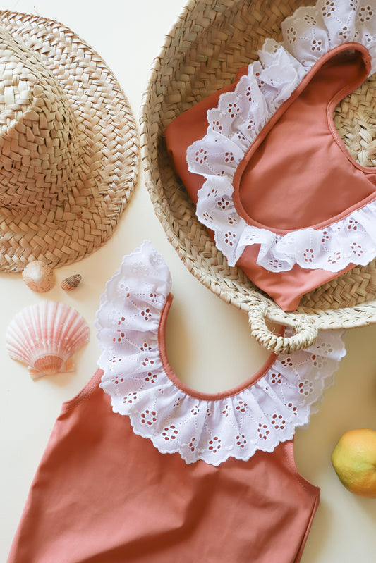 Maillot de bain  PALMA - Pêche - dos arrondi avec dentelles