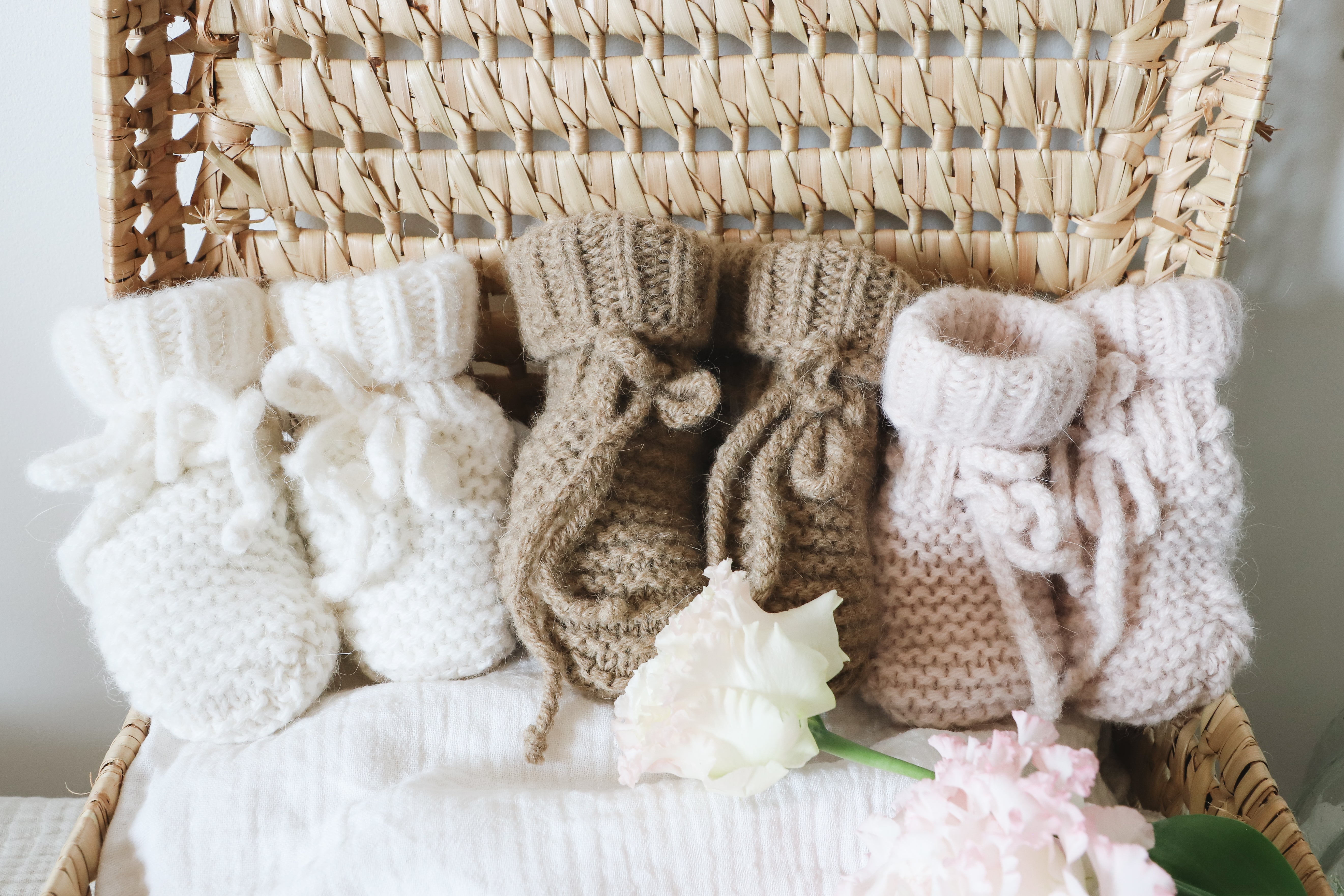 Chausson point mousse - Camel - tricoté en France