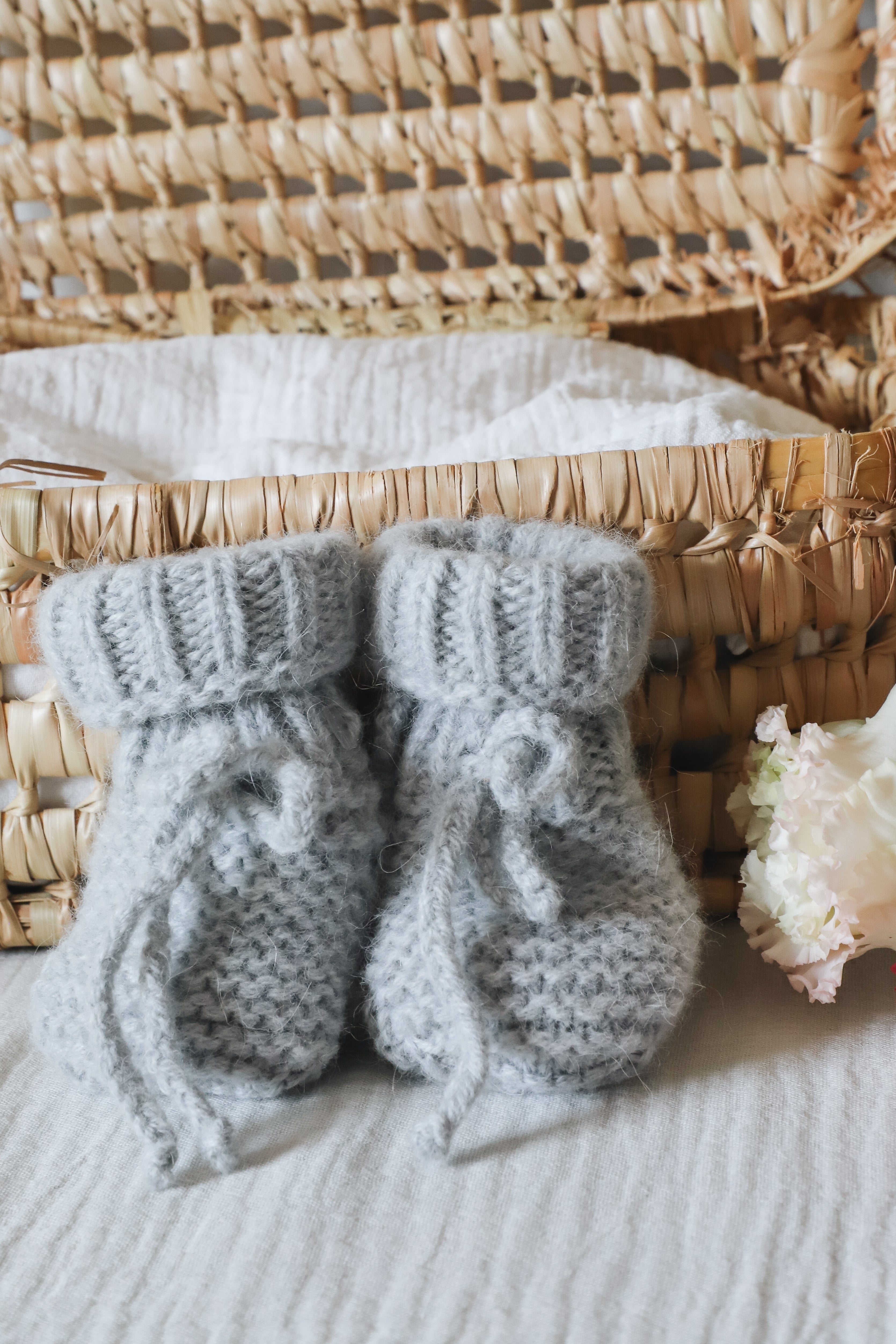 Chausson point mousse - Gris - tricoté en France