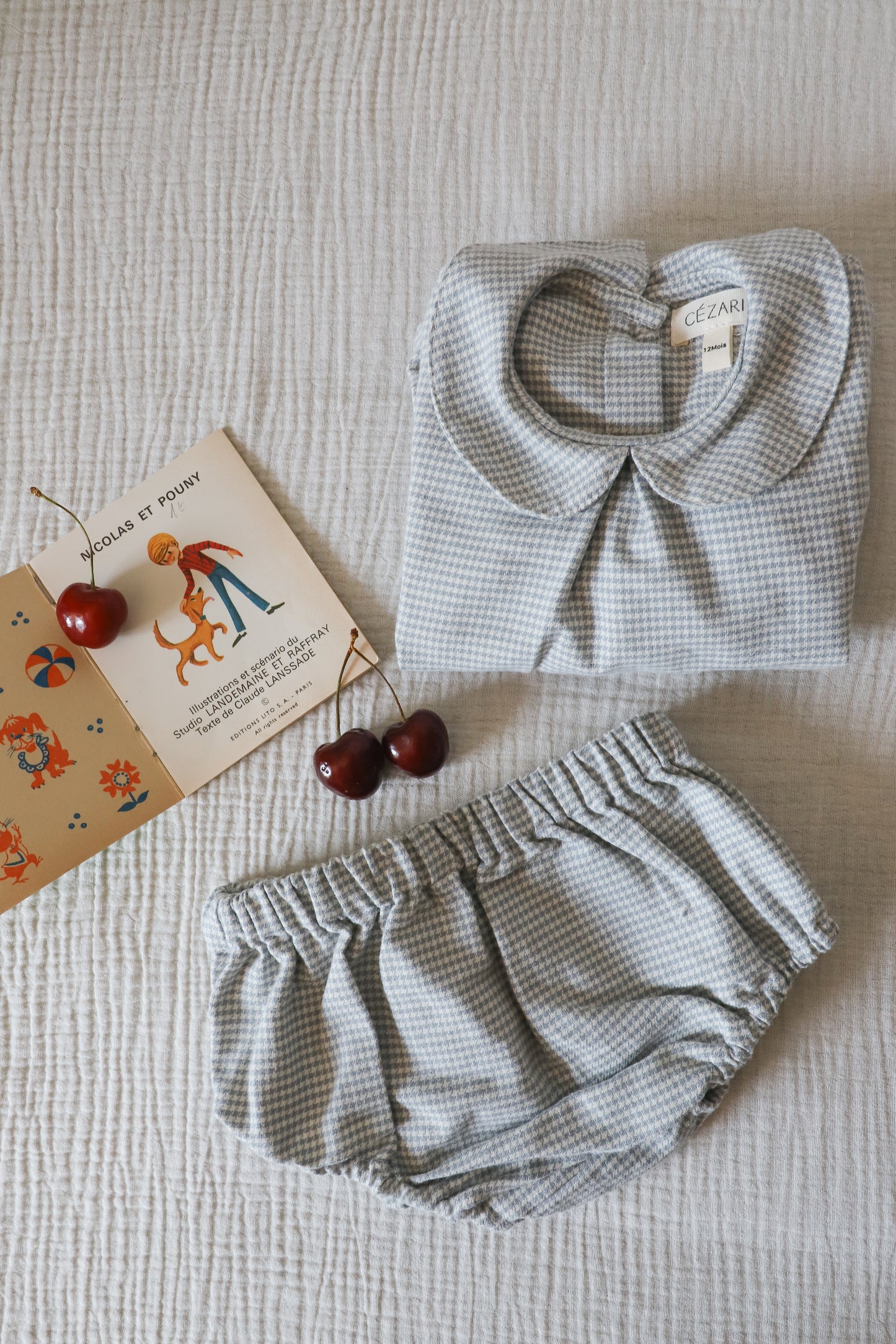 Blouse bébé pied de poule - Bleu