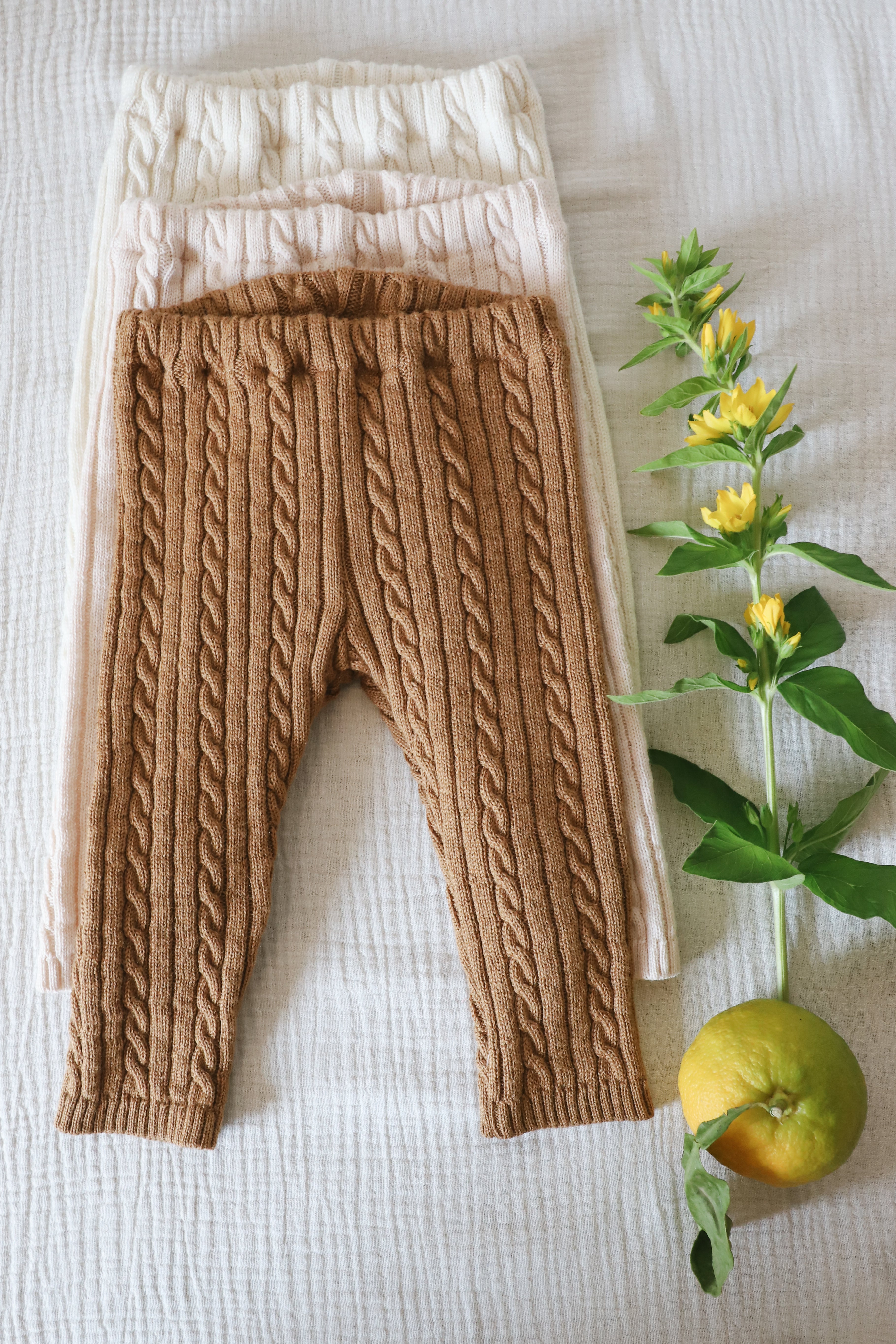Pantalon en maille torsadée - Caramel - tricoté en France