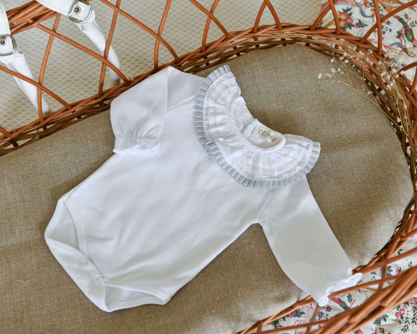 Body bébé AUGUSTE col plissé - Blanc - Manches longues