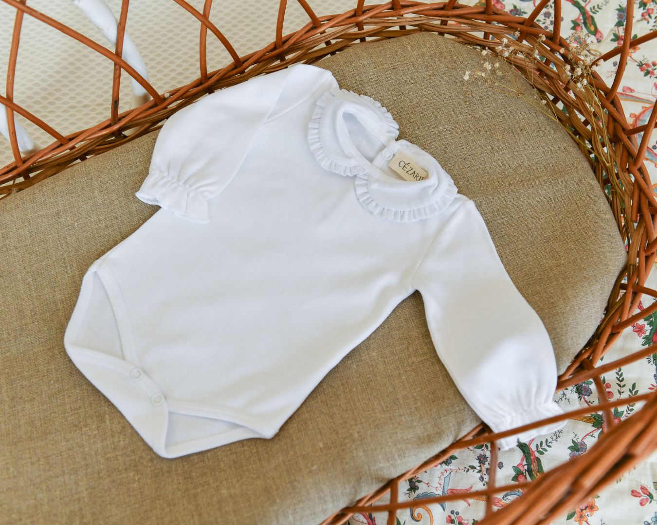 body bébé SUZANNE col claudine plissé - Blanc - manches longues