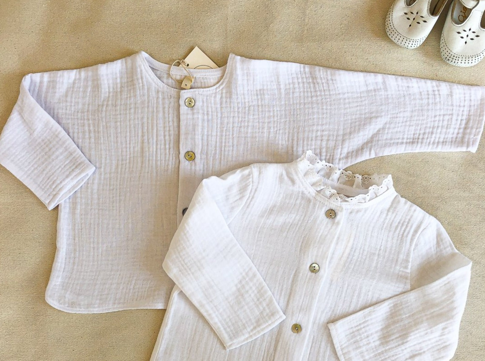 Blouse mixte LOU double gaze blanche