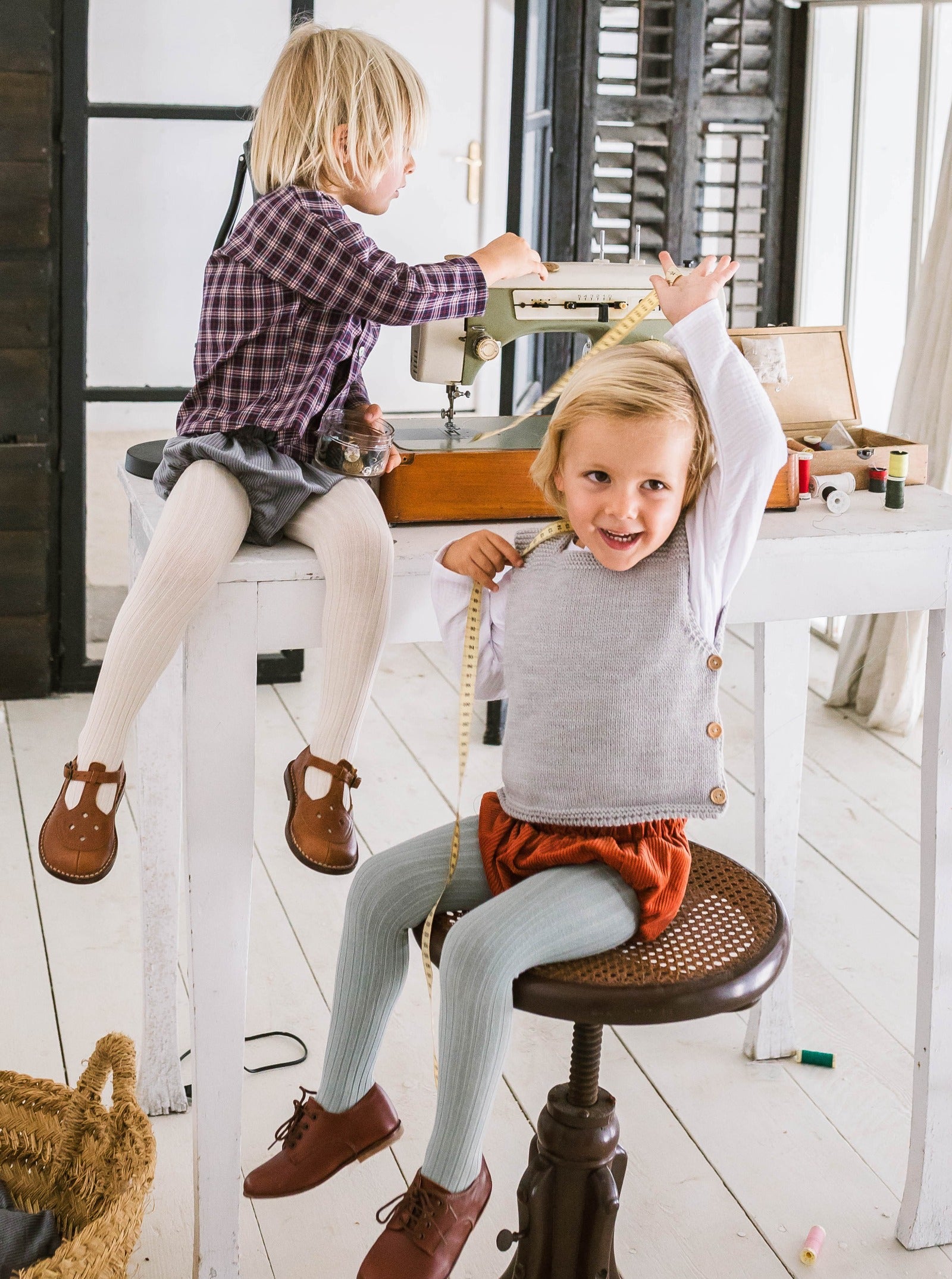 Collants maille côtelée vert de gris