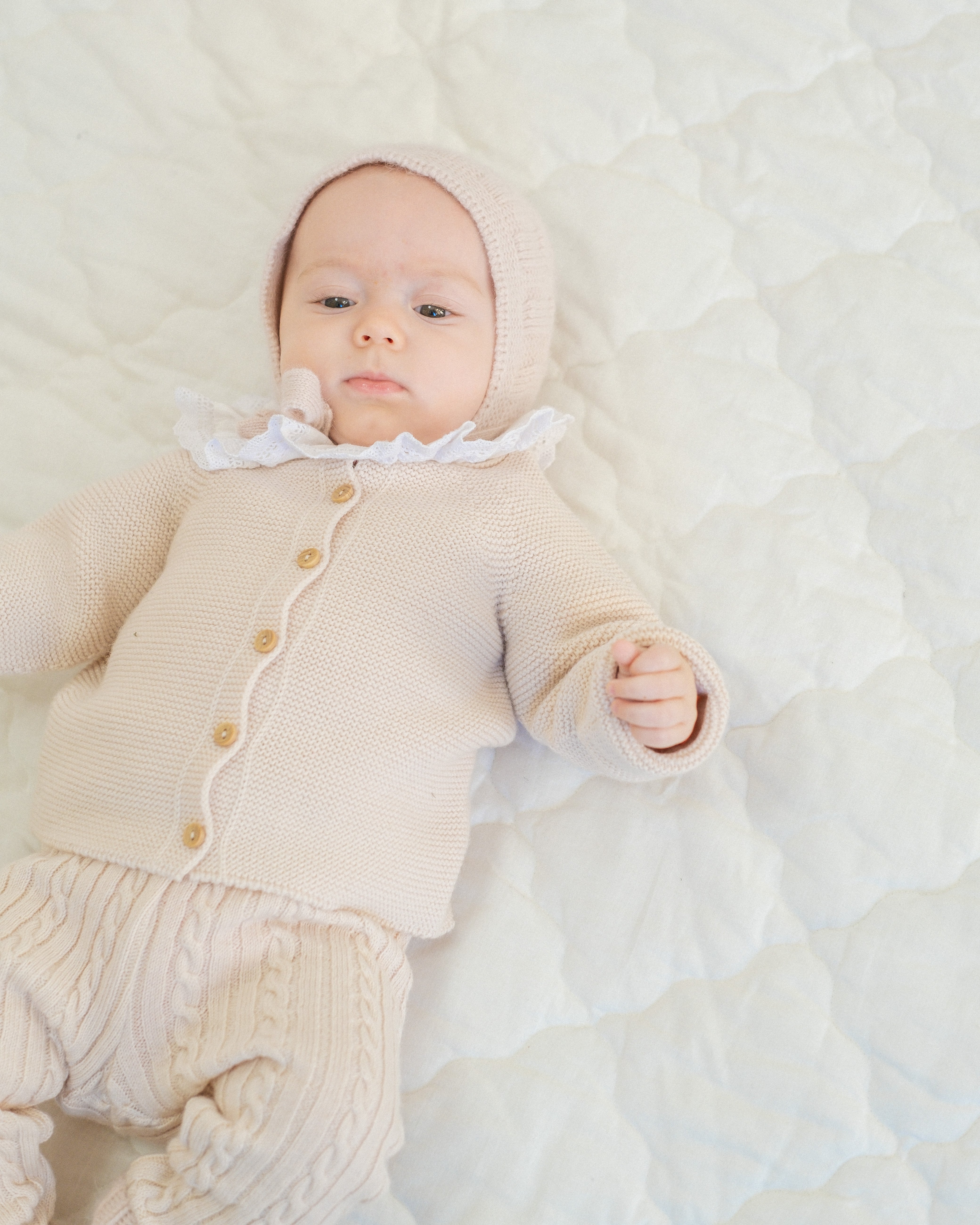 Béguin avec de la laine YSEE - Rose dragée - tricoté en France