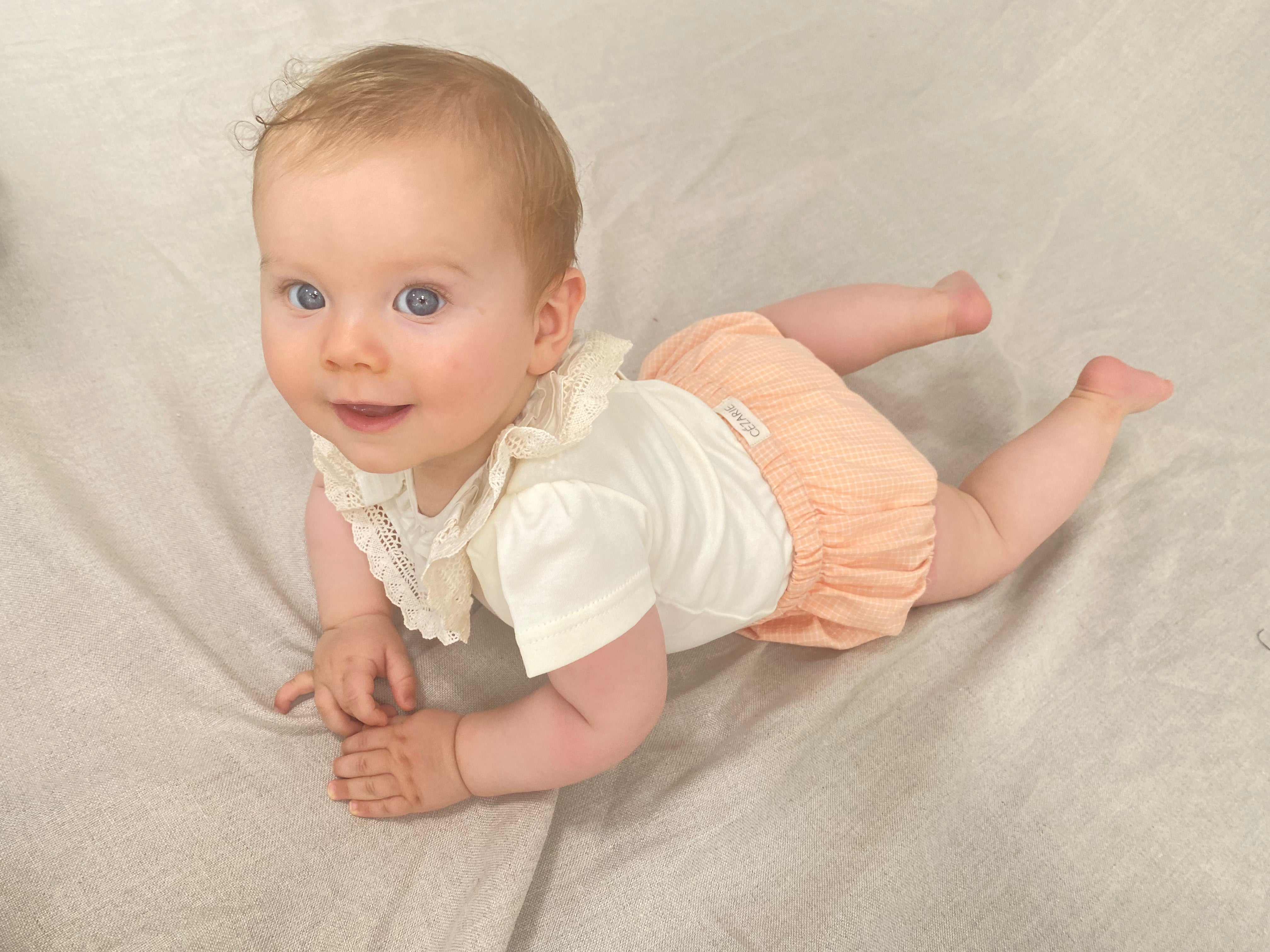 Culotton LÉON seersucker à carreaux - Pêche