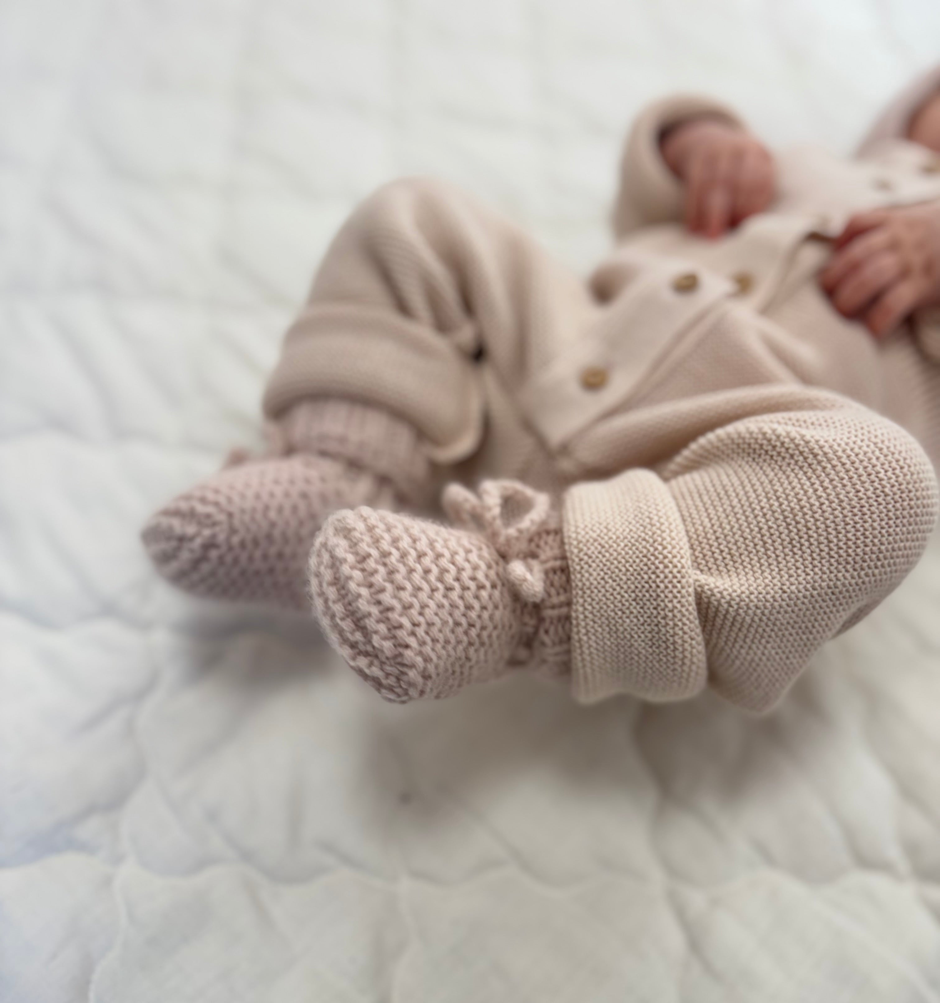 Chausson point mousse - Rose dragée - tricoté en France