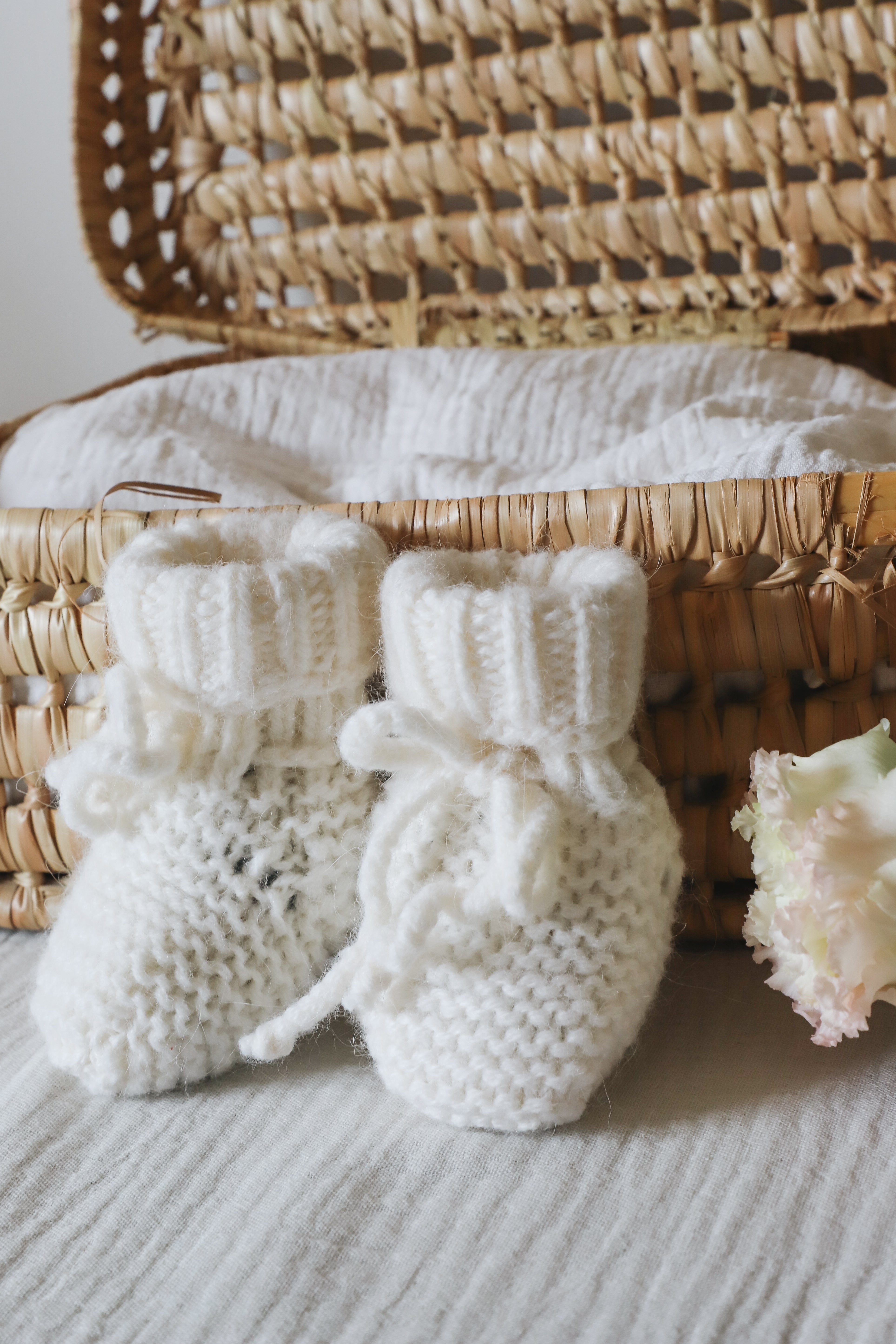 Chausson point mousse - Ivoire - tricoté en France