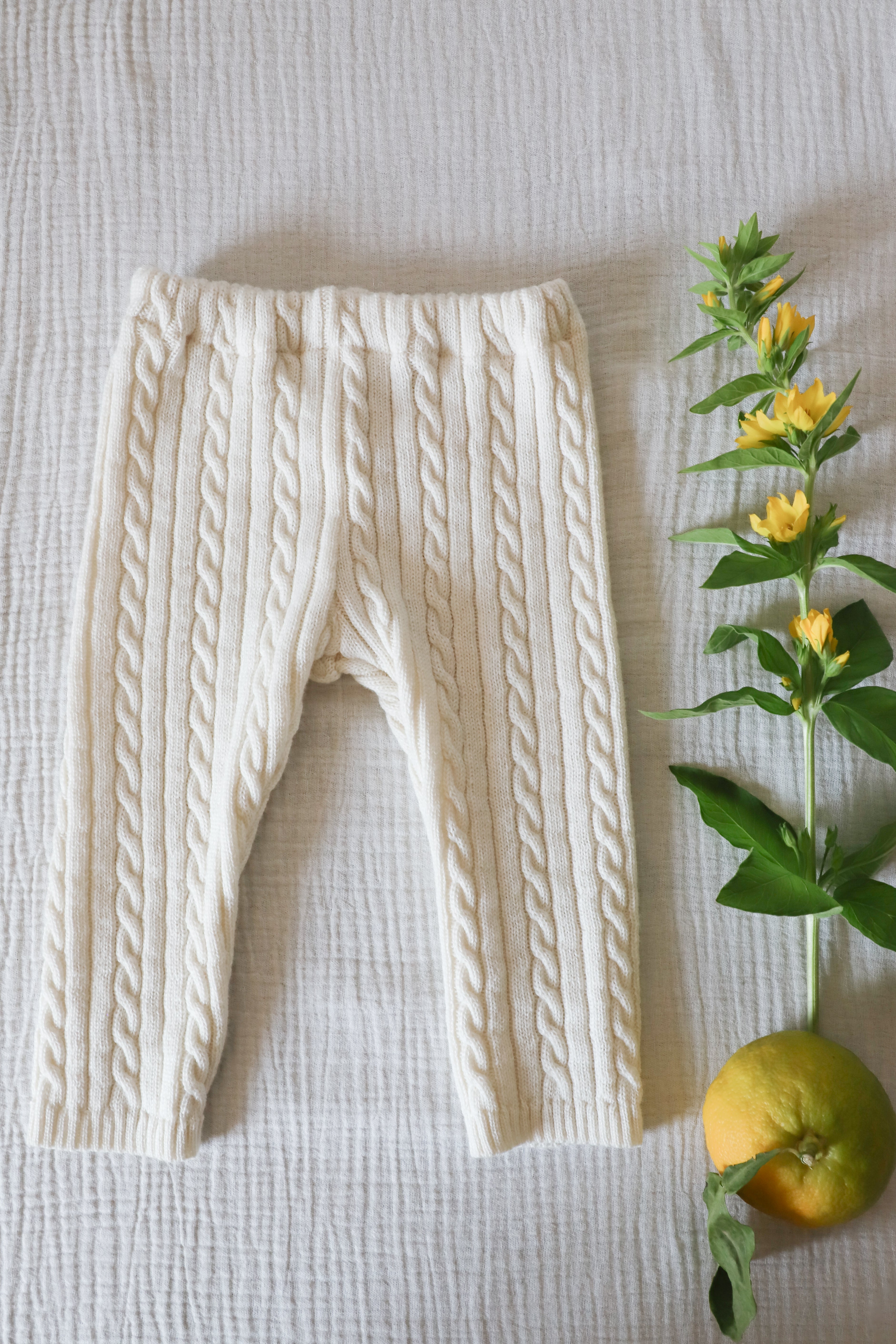 Pantalon en maille torsadée - Ecru - tricoté en France