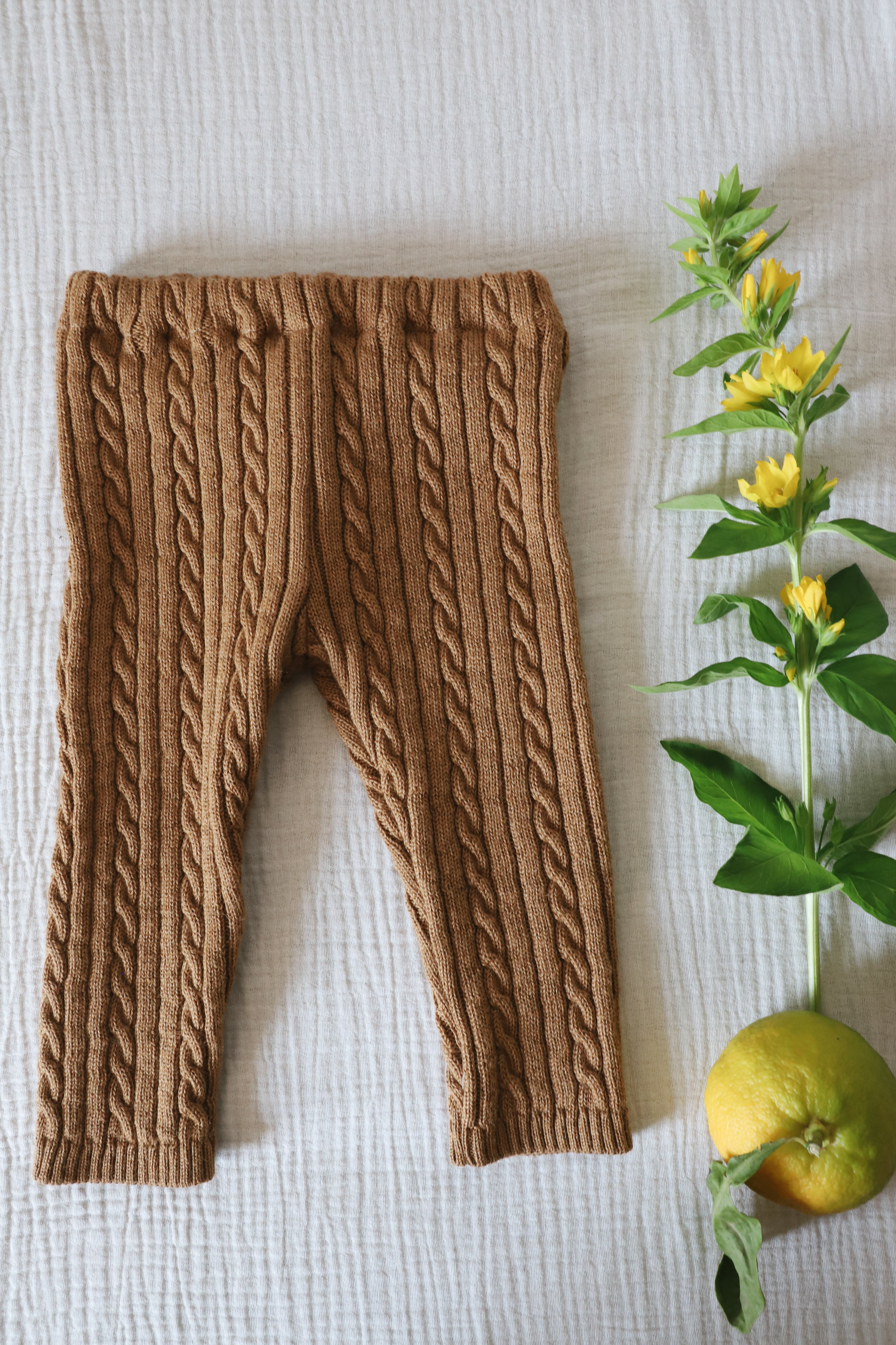 Pantalon en maille torsadée - Caramel - tricoté en France