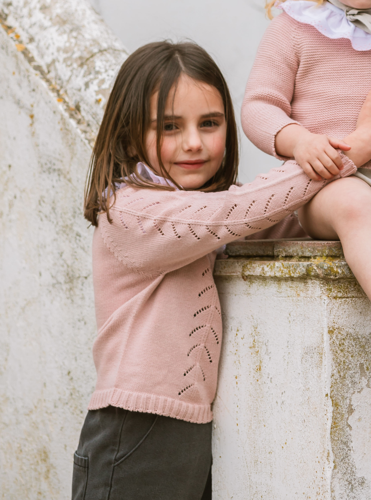 Cardigan ajouré ACHILLE coton vieux rose